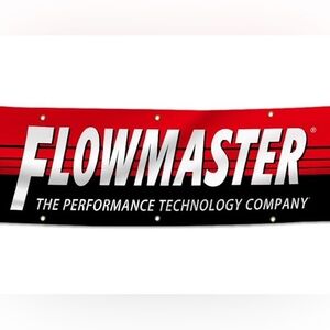Flowmaster Red and Black Banner 92” long 23” Tall 8 Gold Reinforced Hang Holes